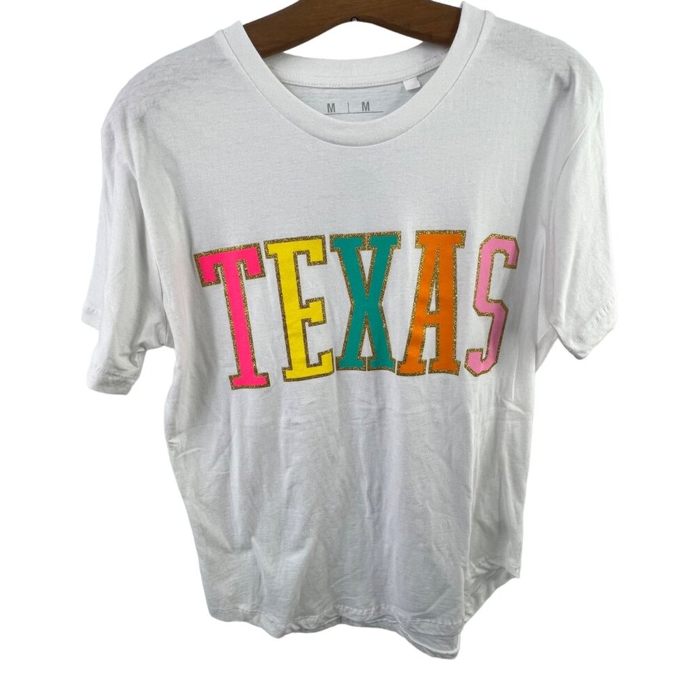 Texas T Shirt Size Medium Crewneck White Printed Cotton Short Sleeve Multicolor